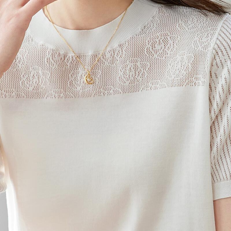 Srcr Women's Silk Blend Lace Knit Short Sleeve Top