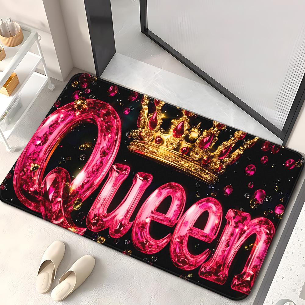 Glam Queen Printed Doormat Mat Royal Entrance Rug Luxury Decoration Pink Gold Crown Welcome Mat Home Decor