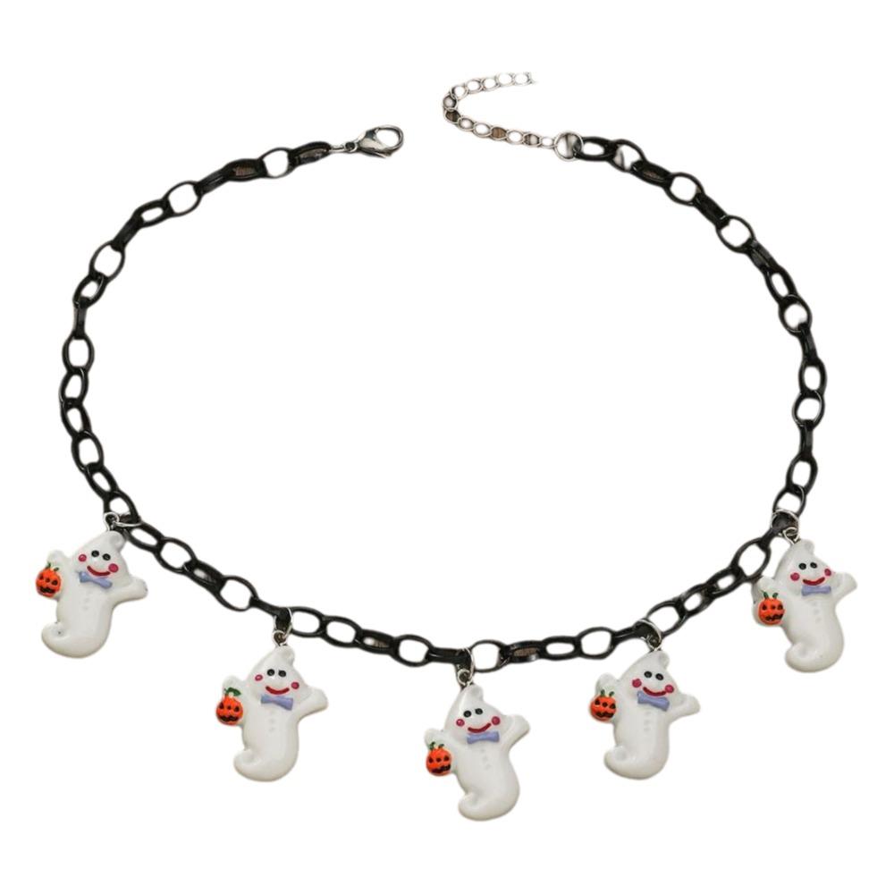 Resin Halloween Pumpkin Necklace Bat Halloween Jewelry Ghost Pendant Necklace  Ghost Festival