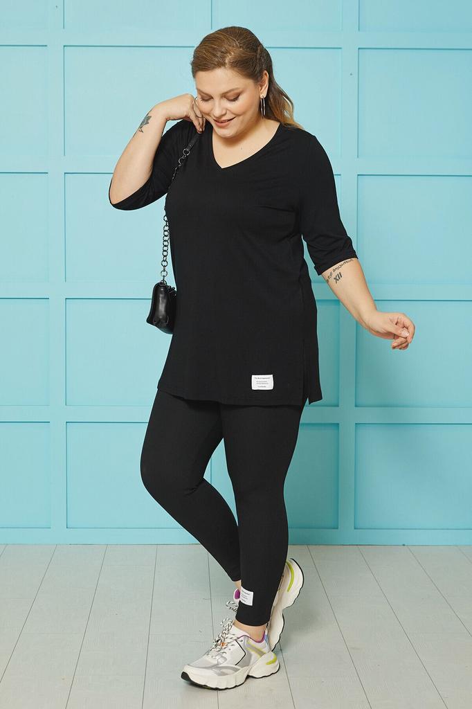 Tricou Stil Femei Mărime Mare Gât în V Larg de Bază