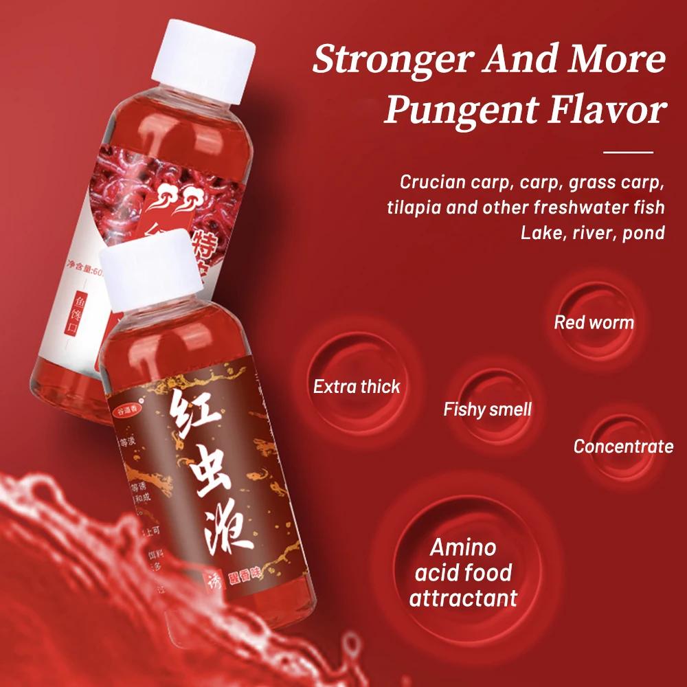60ML Liquid Blood Worm Flavor Bait Additive Concentrated Red Worm Liquid Attractor Bass Cod Carp Catfish Fishing Accessories