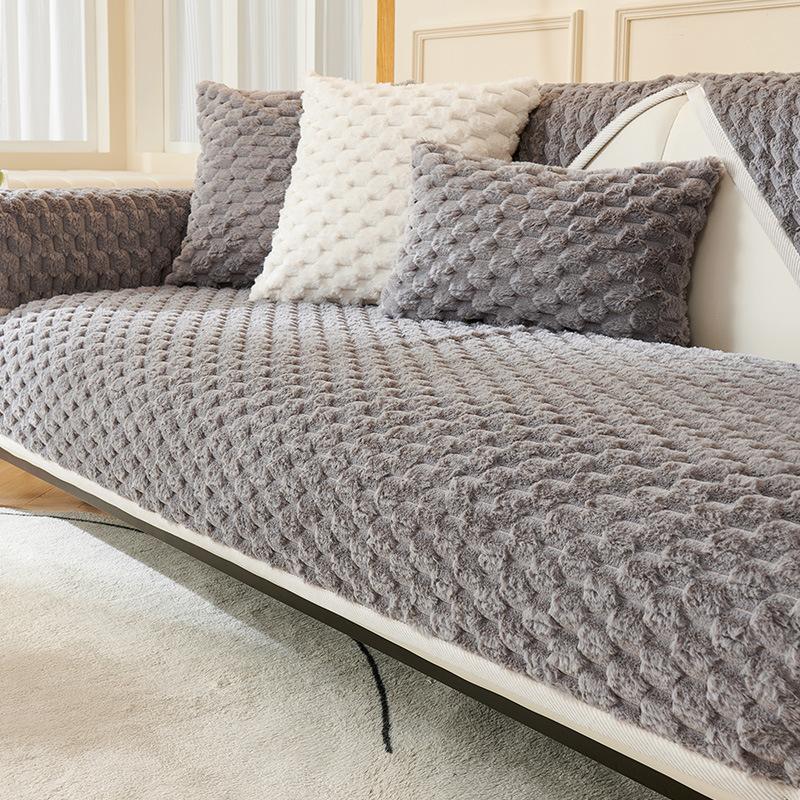 Sofakissen Winter Verdicktes Fleecekissen Rutschfestes Ledersofabezug-Bezugstuch