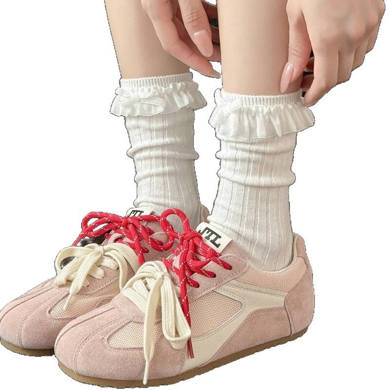 Autumn And Winter Retro Brown Socks Children'S Lace Bow Beige Calf Socks Soot Tube Socks Cotton Stacking Socks