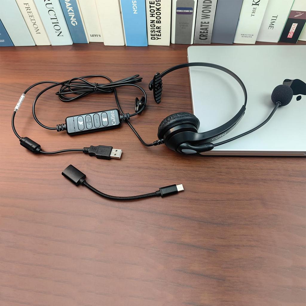 USB Headset with Single Ear Wired PC Volume Mute Compatible with and Web Professional Remote Call from Lightweight and Comfortable Design