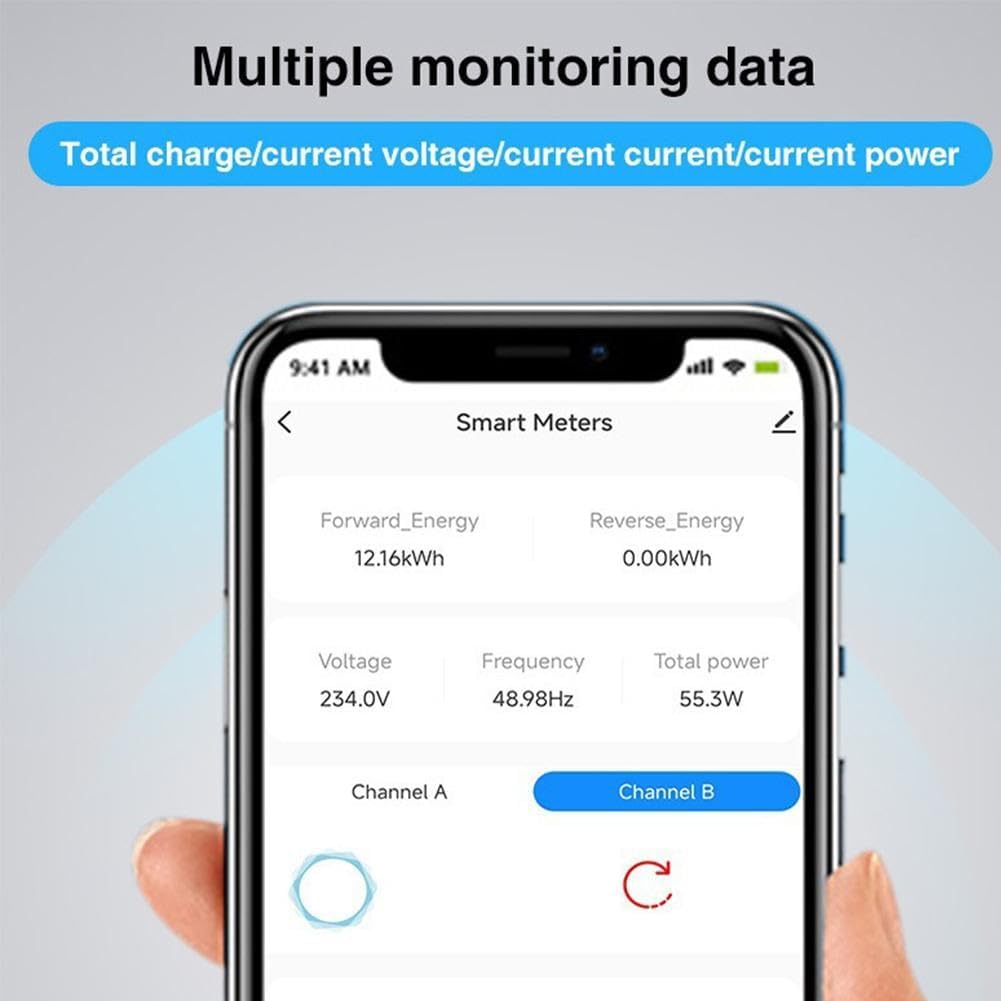 WiFi Smart Single/Dual Channel Energy Meter with Buzzer Alarm and App Alarm, Setable Threshold 1/2 Clamp 80A - Bidirectional, Smart Life App Control