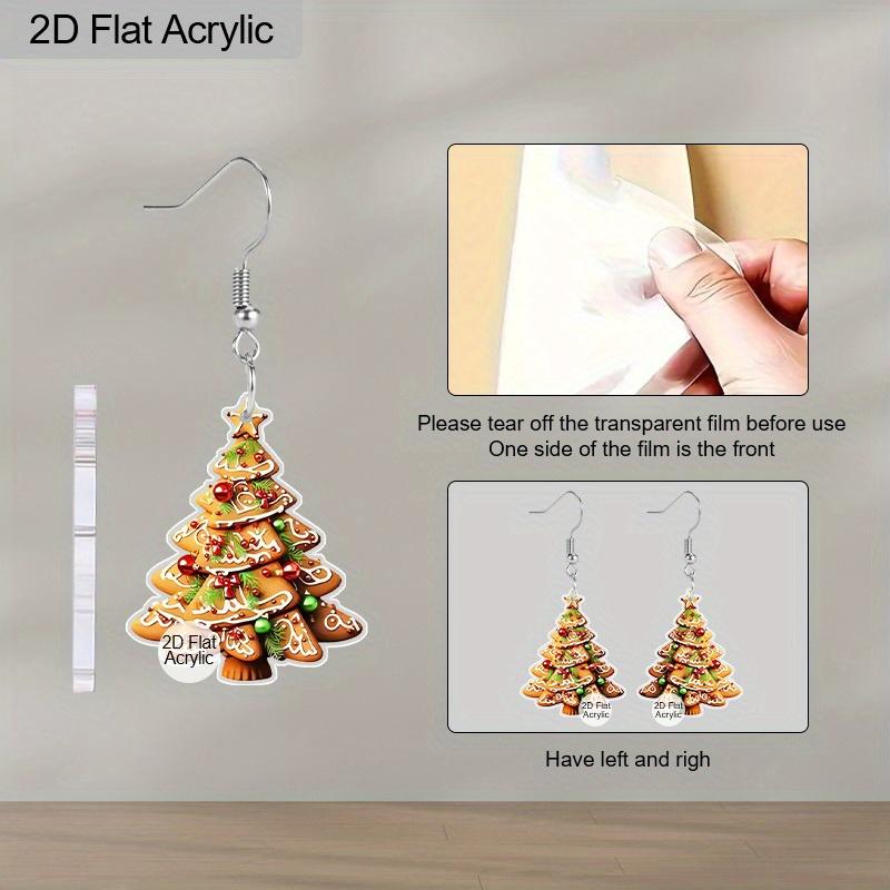 2D Flat Christmas Earrings for Women Cute Colorful Acrylic Christmas Tree Dangle Holiday Earrings Decoration Christmas Jewelry Gifts