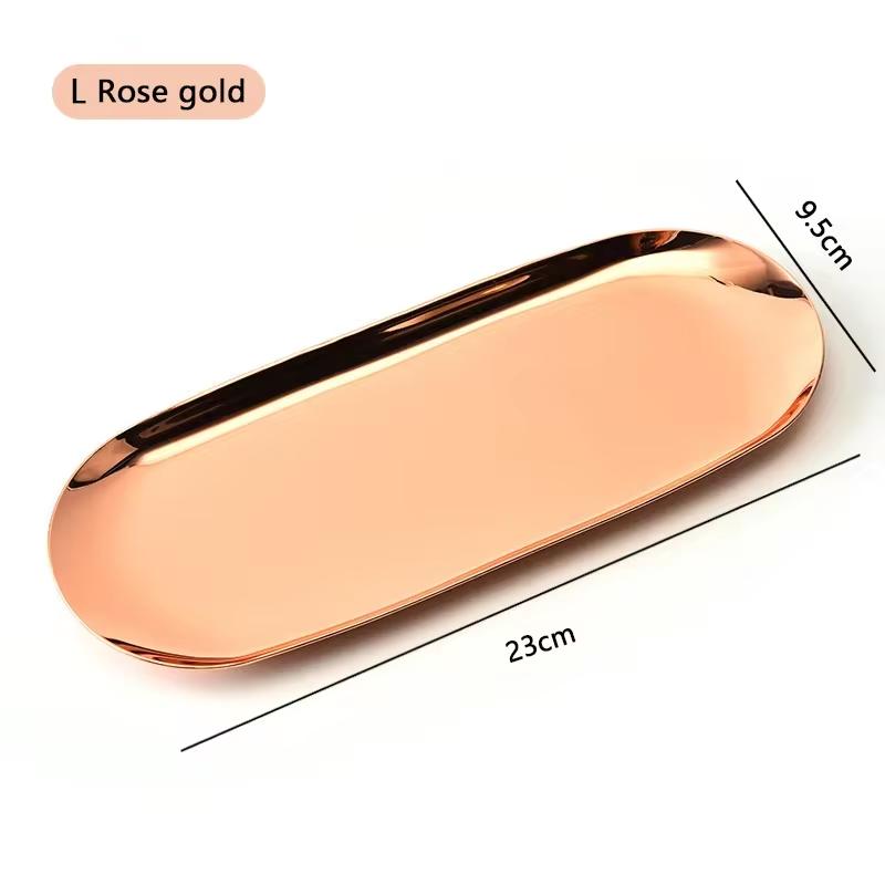 Nordic Gold Oval Plate Jewelry Box Key Tray Stainless Steel Metal Multi-functional Creative Fruit Dried Fruit Storage Tray
