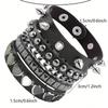 Férfi Punk Stílusú Többrétegű Bőrkarkötő Szegecsekkel - Hip Hop Divatkellék