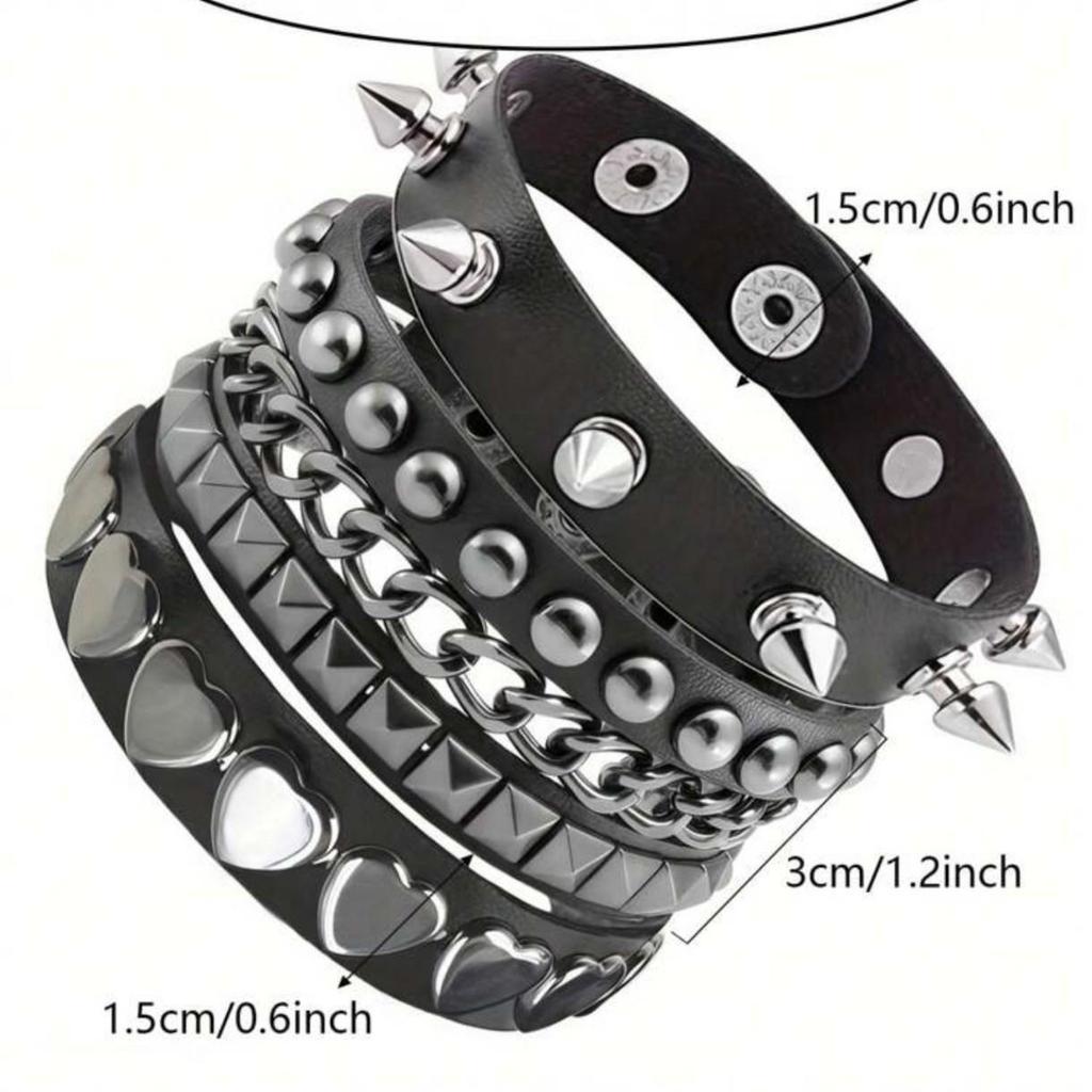 Férfi Punk Stílusú Többrétegű Bőrkarkötő Szegecsekkel - Hip Hop Divatkellék