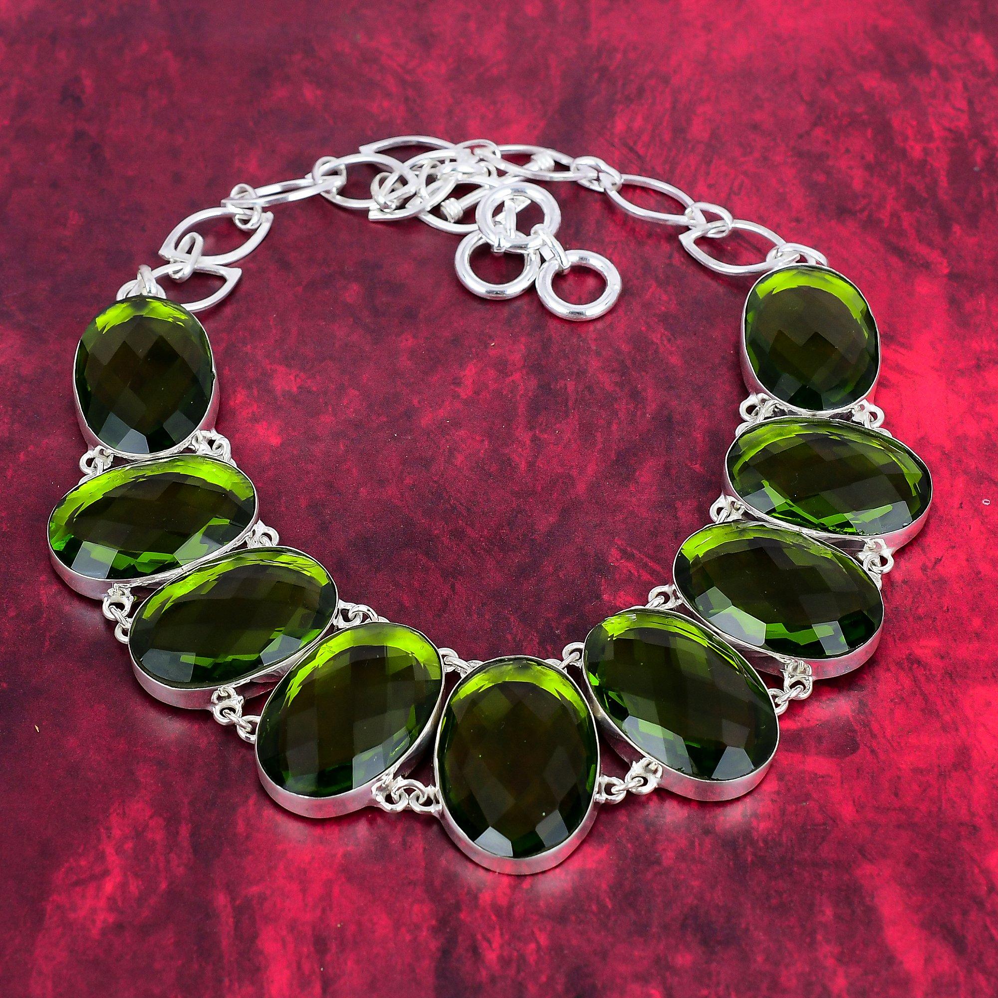 

Ожерелье из чистого серебра 925 пробы с граненым перидотом и регулируемой цепочкой, ювелирное ожерелье ручной работы из драгоценных камней на День памяти Adjustable with 18 inches зелёный