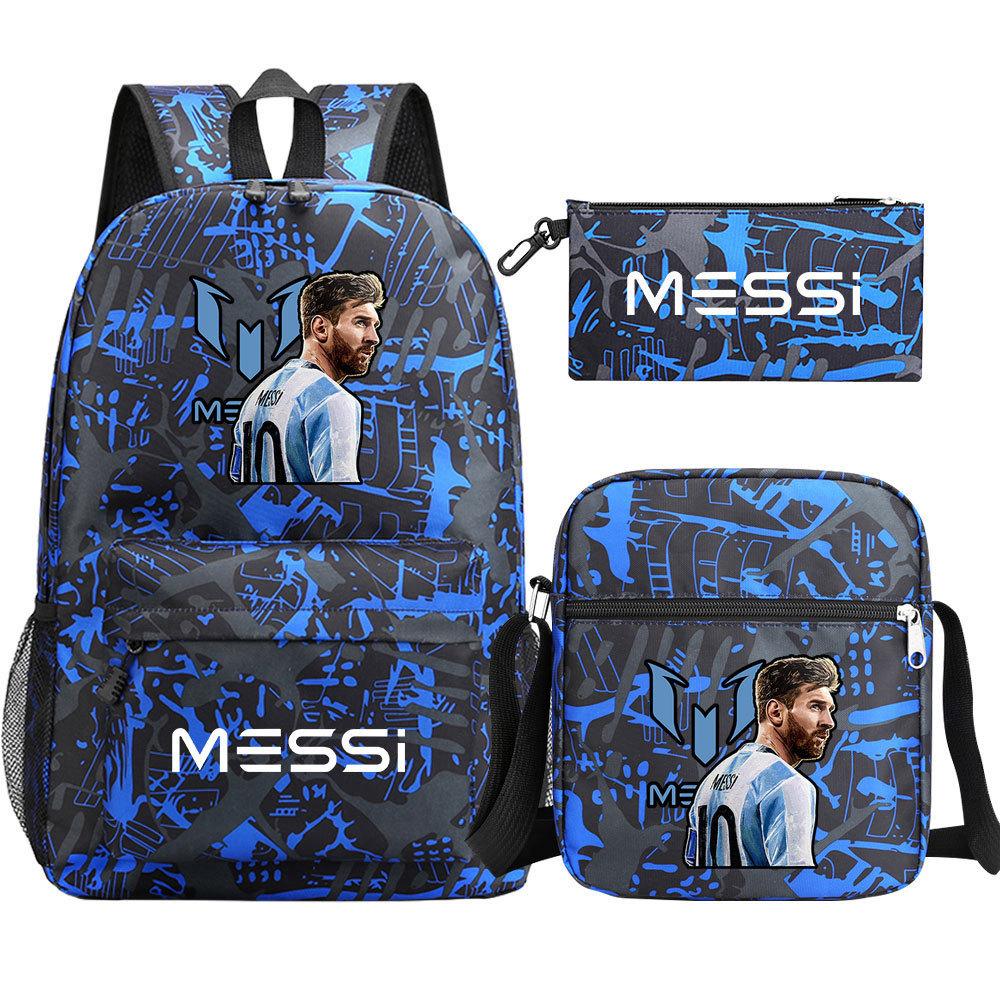 Football Star Print Youth Primary And Secondary School Students Schoolbag Three-Piece Set Men'S And Women'S Backpack