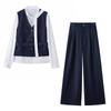 Women's Fashionable Spring 2025 Suit: Stylish Shirt, Denim Vest & Wide-Leg Pants Set YF2551