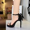 Sexy Bow Back High Heel Sandals Open Toe Crystal Rhinestone Platform Women Shoes for European American Party