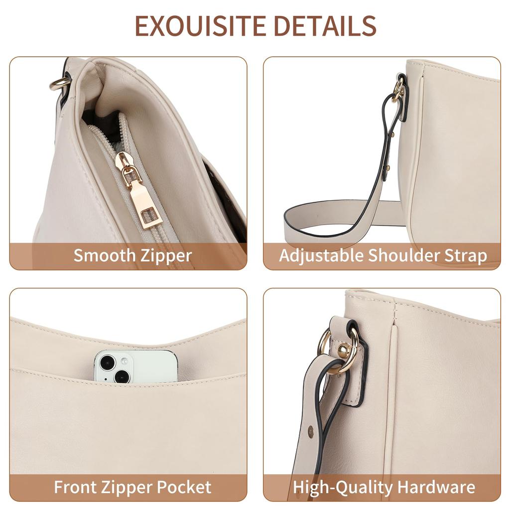 LEEXTON Damen-Lederschultertasche mit Außentasche, Wasserabweisend, Stilvoll und Lässig, Perfekt für Reisen