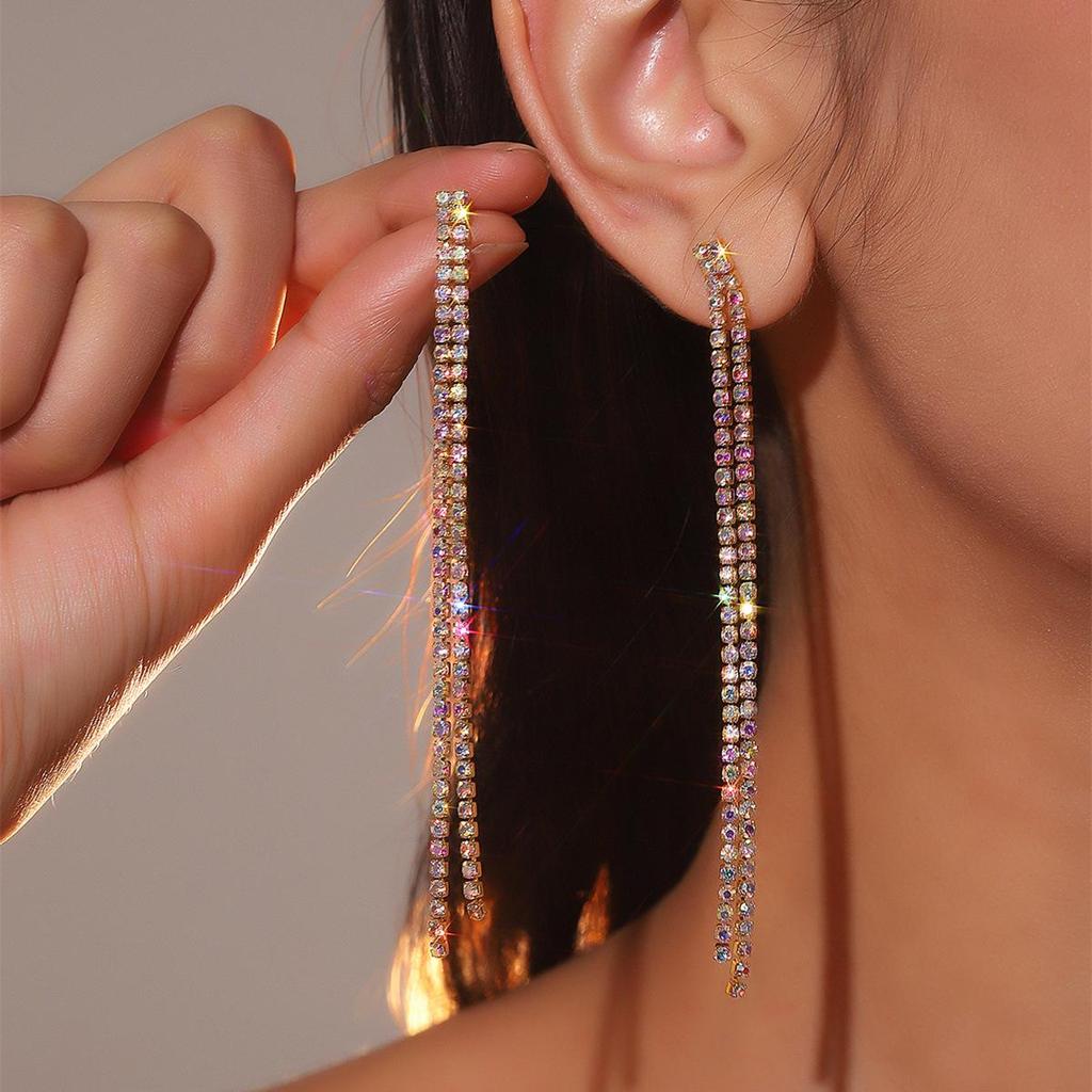 Elegant Cross-border Rhinestone Tassel Earrings - Luxurious Women's Fashion Jewelry