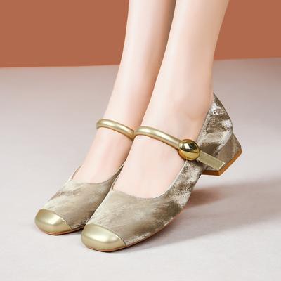 Thick Heel Spring Fashion Splicing Square Head National Style Word with Retro Mary Jane Single Shoes Women