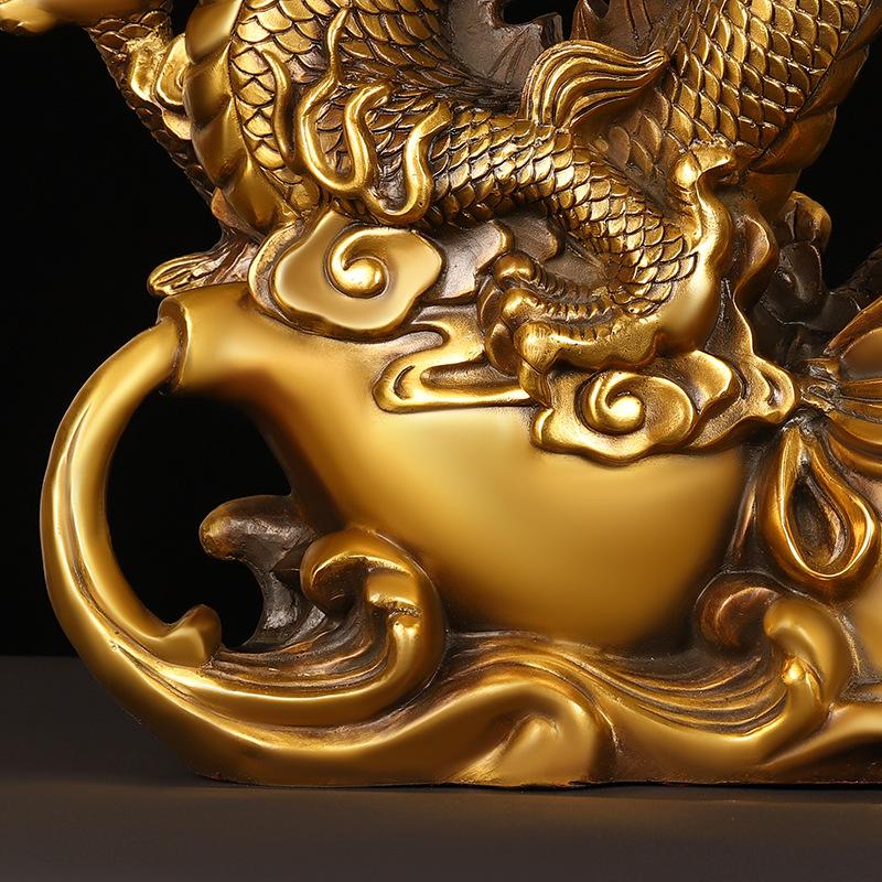Ornament All Copper Zodiac Fu Lu Gourd Dragon Mythical Beast Large Home Office Desktop Decoration