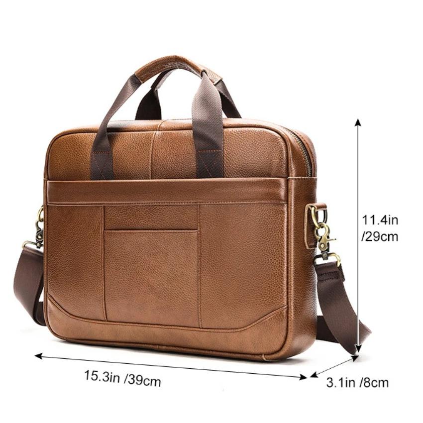 Men's Handbag 100% Genuine Leather Business Briefcase Large Capacity Cowhide Shoulder Crossbody Bag 14 Inch Laptop Bag