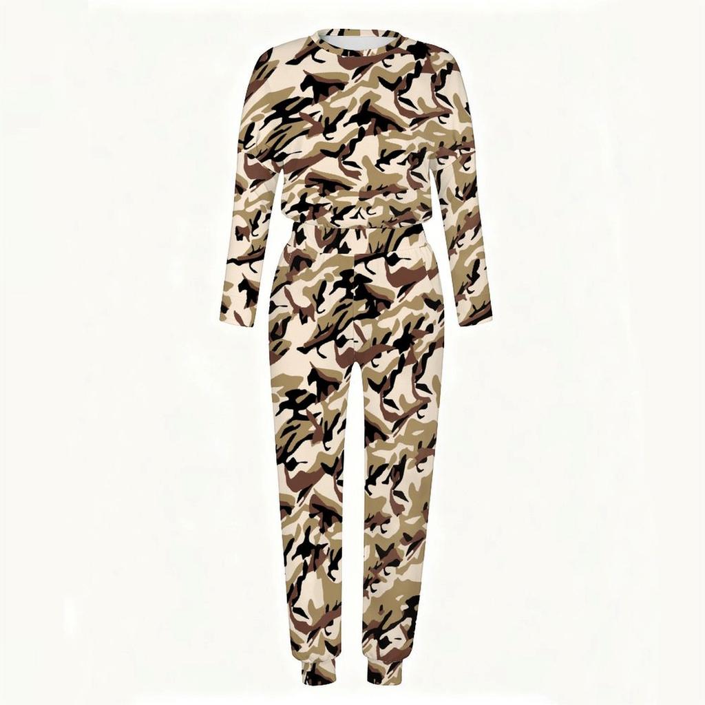 Women Long Sleeve Loose Blouse And Elastic Waist Straight Trousers Two Piece Soft Leisure Clothing