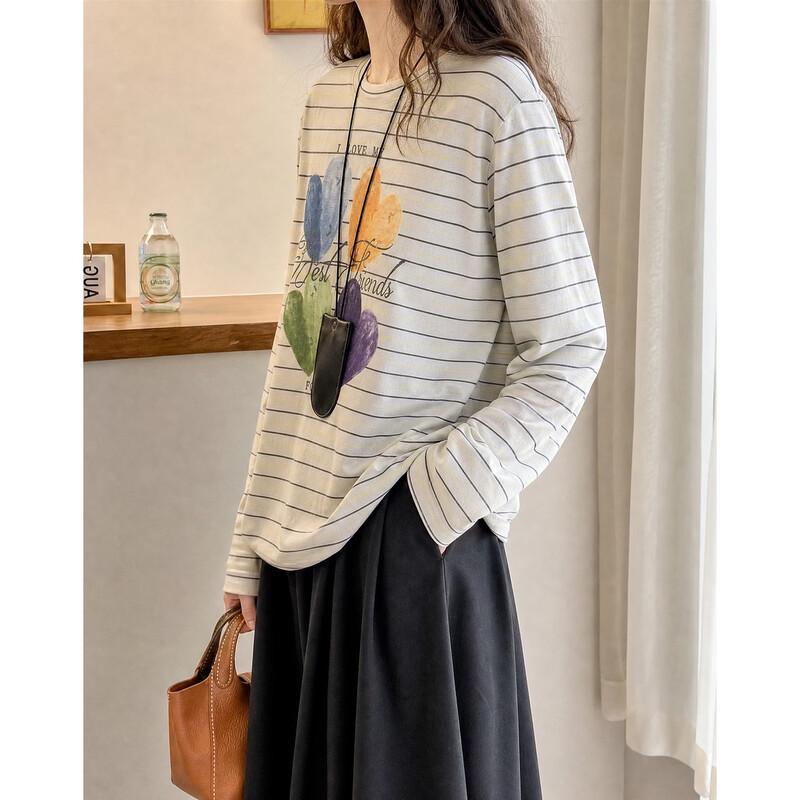 Demana Autumn Minimalist Striped Crew Neck Long Sleeve Tee