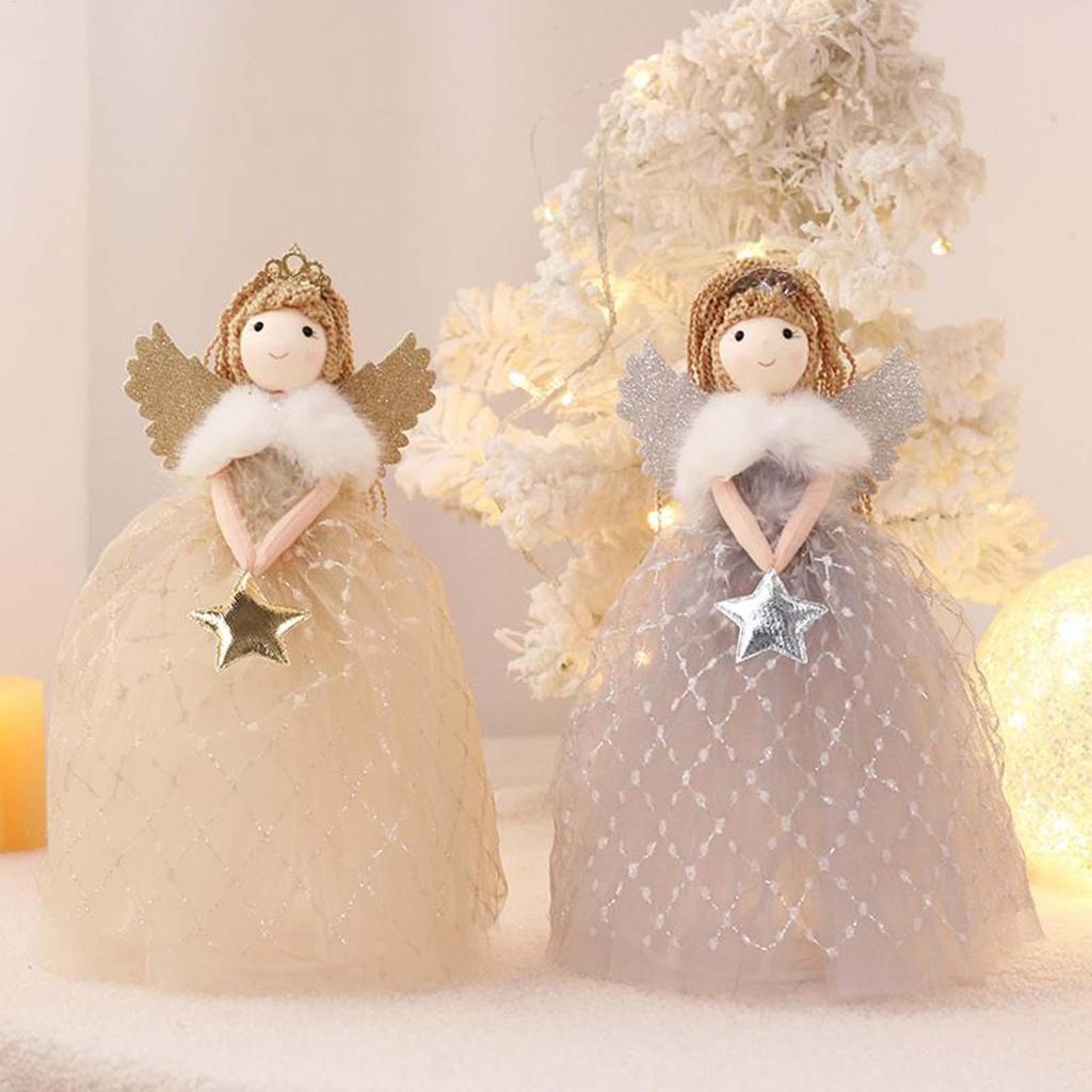 Weihnachtsbaumspitzen Engel Stern Weihnachtsdekorationen Weiche Puppe Mädchen Figur Flügel Baumschmuck für Heimdeko Schlafzimmer