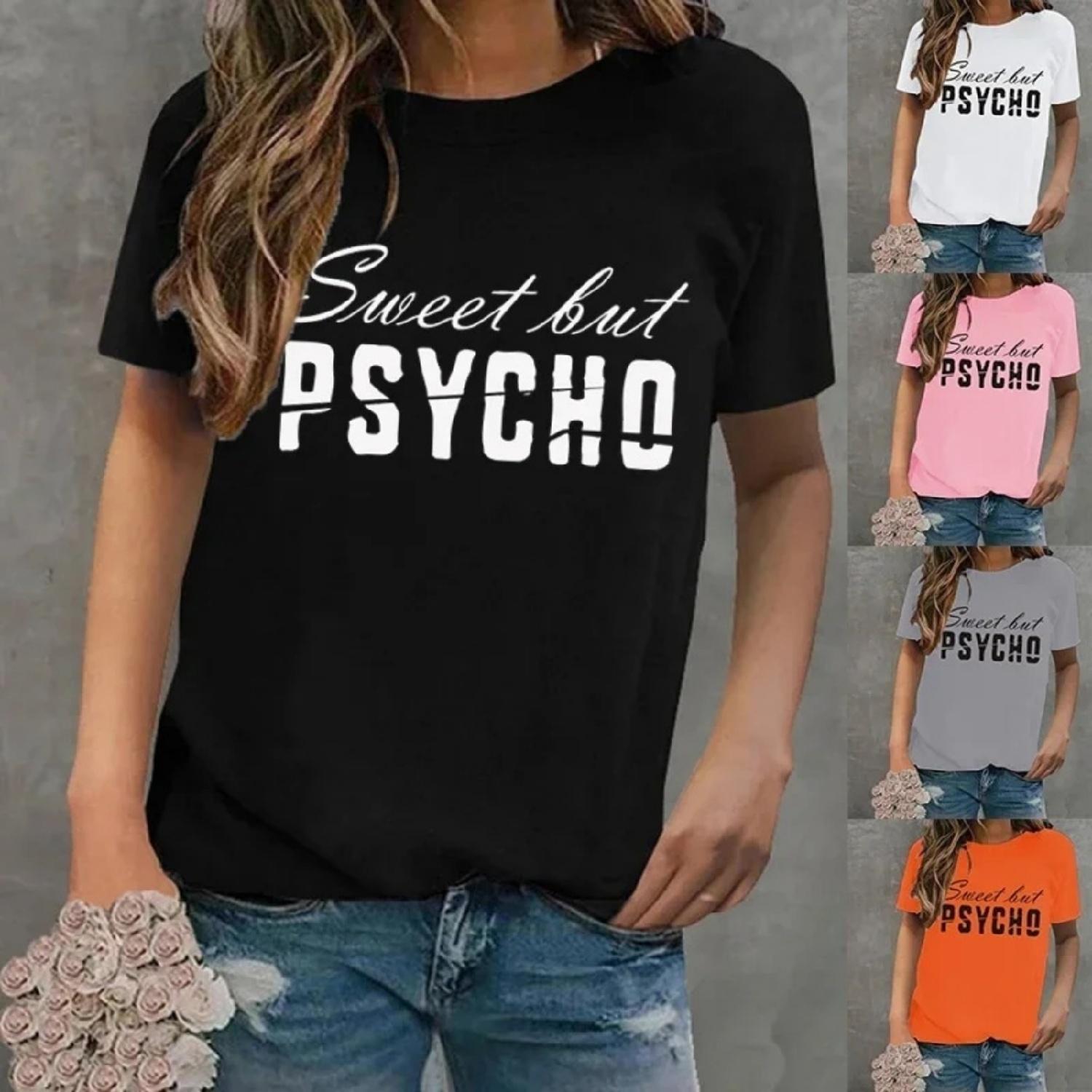 

Fashion Summer T-shirts Ladies Funny Sweet But Psycho Letter Print T Shirt Casual Short Sleeve Round Neck Tops Tee Plus Size T XXXXXL різнокольоровий