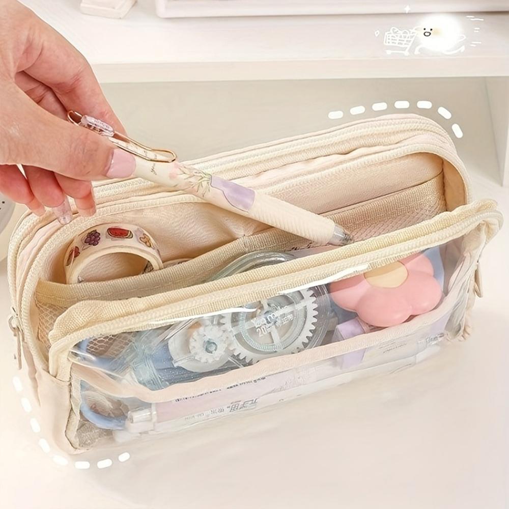 3 Layer Transparent Large Capacity Simple Pencil Case Multi Functional Pen Bag Pouch for Students School Stationery Supplies