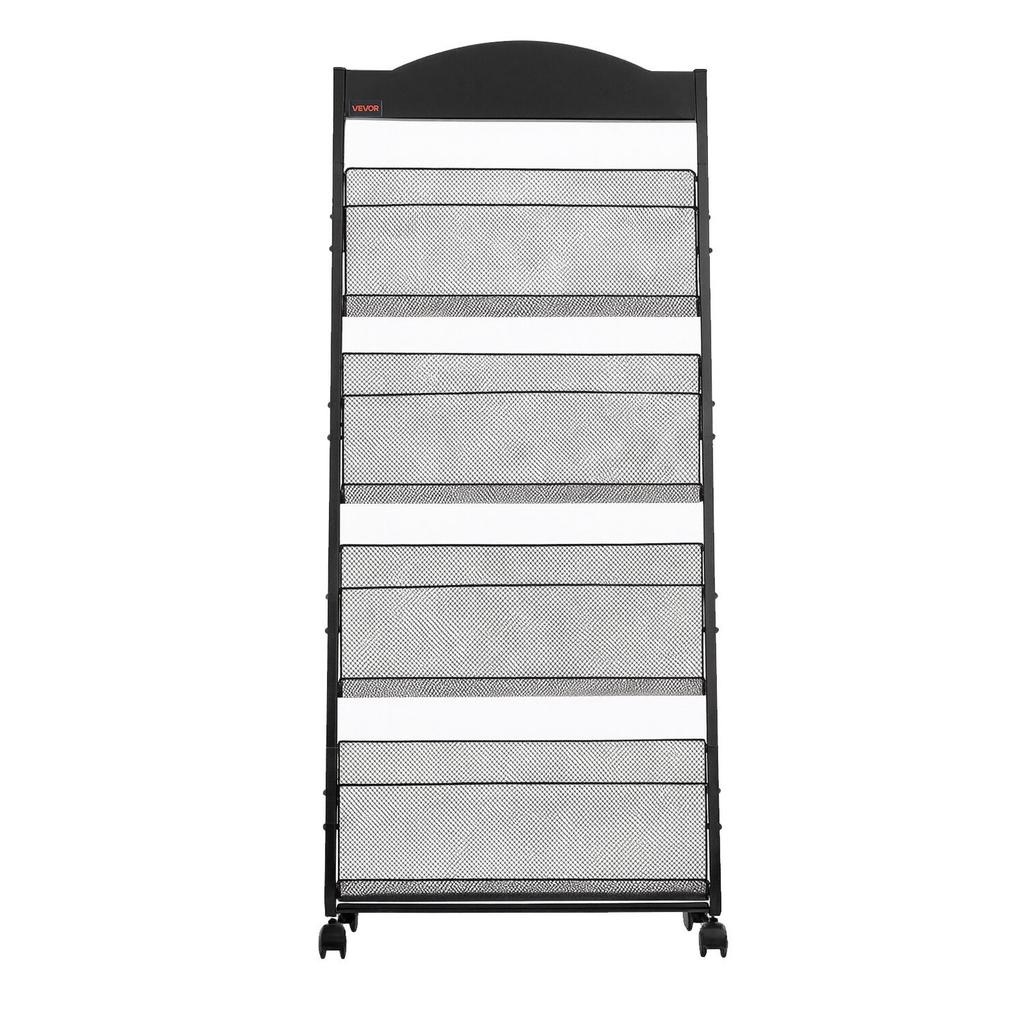 Brochure Display Rack, 4-Tier Magazine Literature Display Stand with Wheels, Movable Floor Standing Magazine Rack, Heavy Duty Newspaper Catalog