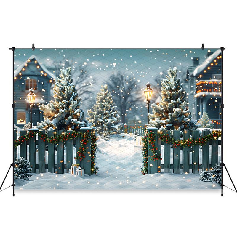 Mocsicka Christmas Photography Backdrop Xmas Tree Snow Deer Gifts Decoration Children Kid Family Holiday Party Background Banner