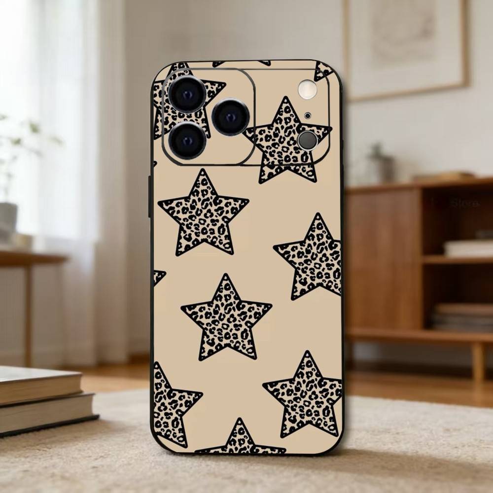 B-Black L-Leopard P-Print S-Star Phone Case For iPhone 17, 16,15,14,13,12,11 Plus,Pro Max, Others Soft Black Cover