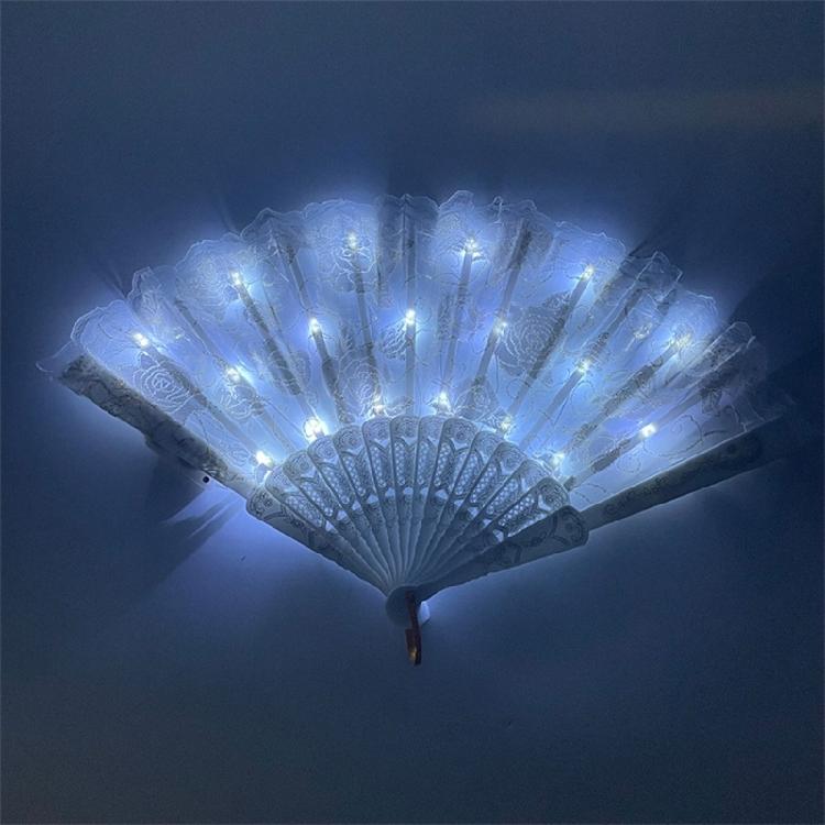 LED Light Up Rose Lace Florals Hand Fan Luminous Costumes for Wedding