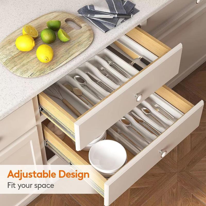 1Pcs Expandable Utensil Tray Silverware Spoon Organizer Drawer Cover Adjustable Cutlery Tray Drawer Organizer