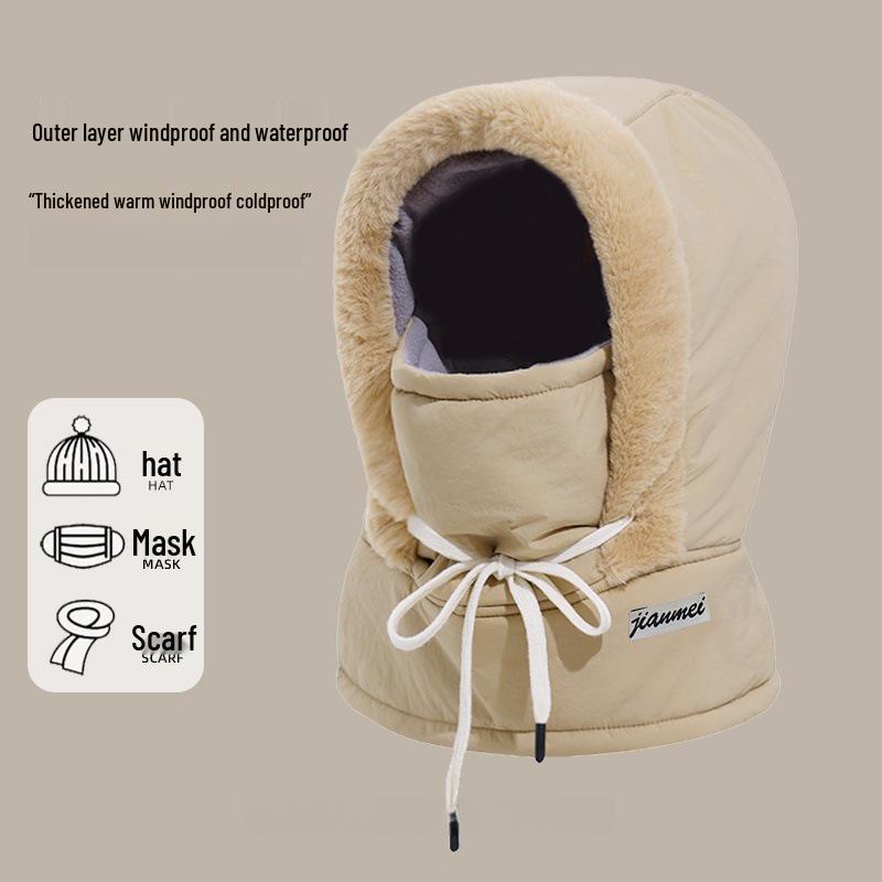 Winter Warm Lei Feng Hat with Fleece, Thickened Cold-Proof Balaclava, Integrated Mask & Scarf for Outdoor Cycling One Size