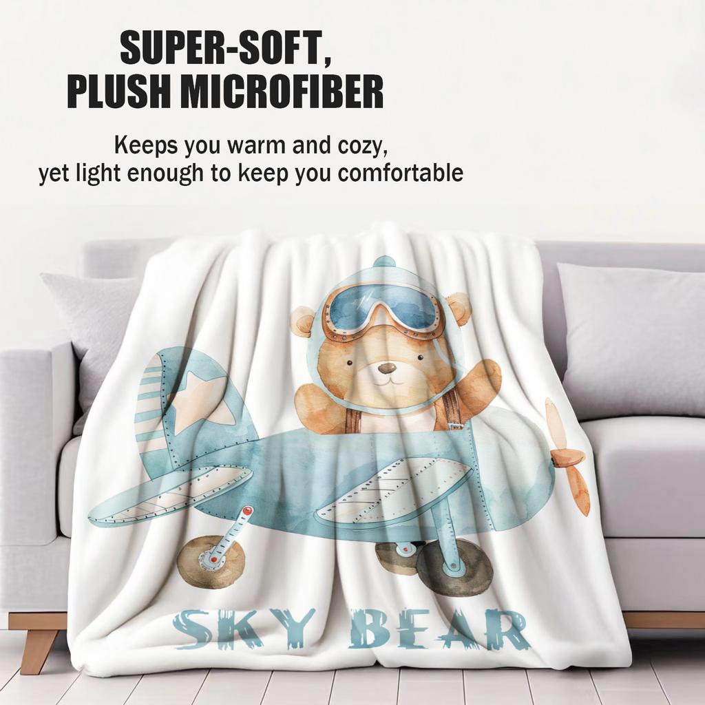 Cute Healing Sky Bear Print Fleece Throw Blanket for Adult Quality Super Soft Warm Universal Blanket for Travel Office Home