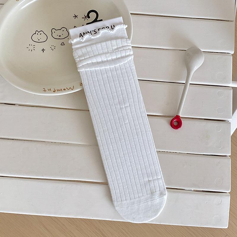 Seasonal White Socks, Mid-Leg Socks, Hollow And Light, Breathable, And Versatile Girls' Soft Glutinous Style Stockings