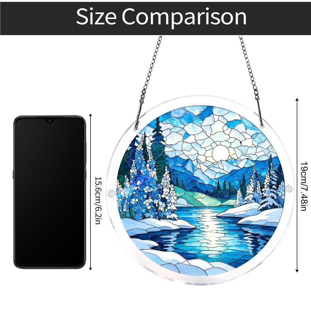 2D Flat Acrylic Sun Catcher Window Decoration with Scenic Mountain and River Design for Home or Office Display and Light Diffusion