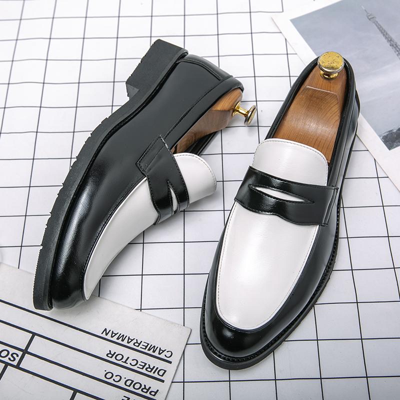 White Leather Shoes For Men Fashion Slip On Loafers Yuppie Brogue Shoes Men British Style Formal Leather Men’s Dress Shoes