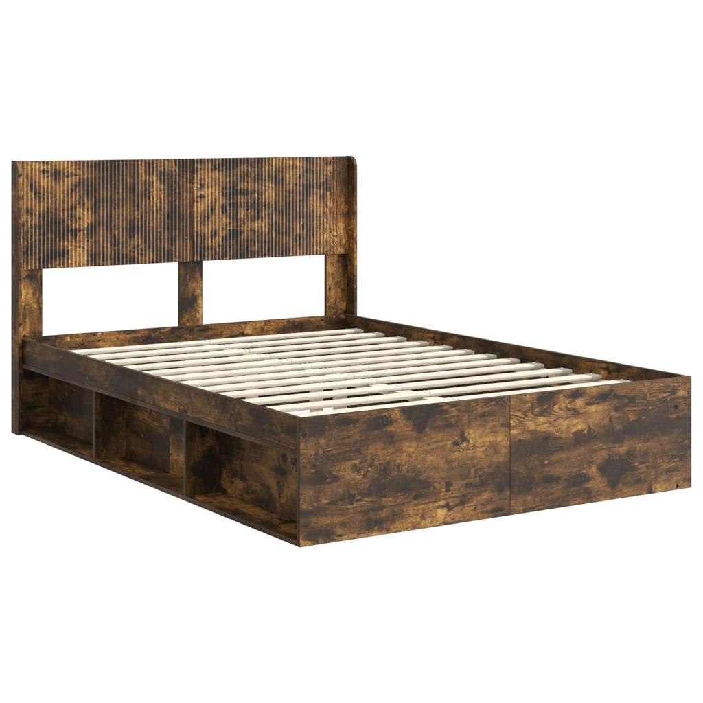 Bed Frame with Storage Space and Headboard Smoked Oak