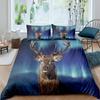 Christmas Deer King Queen Duvet Cover Animal Elk Bedding Set 2/3pcs for Kids Teens Adults Blue Soft Quilt Cover with Pillowcase
