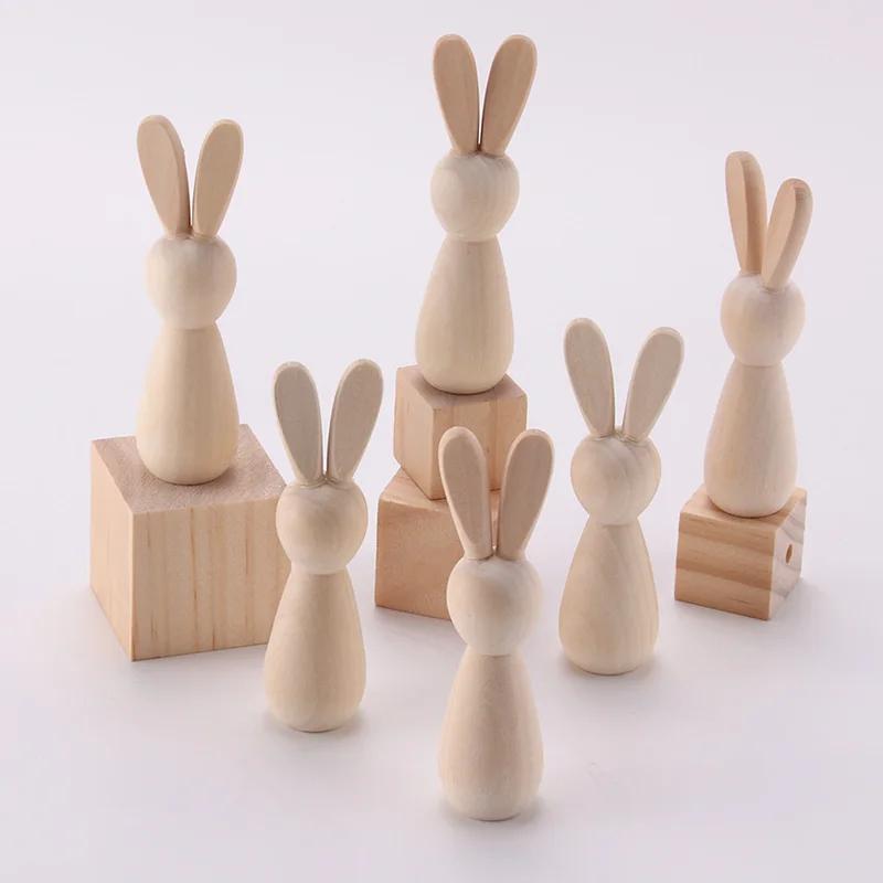 10pcs Easter Wooden Painted Rabbit, Creative Graffiti Wooden Figure, Wooden Tulip Rabbit Ornament.