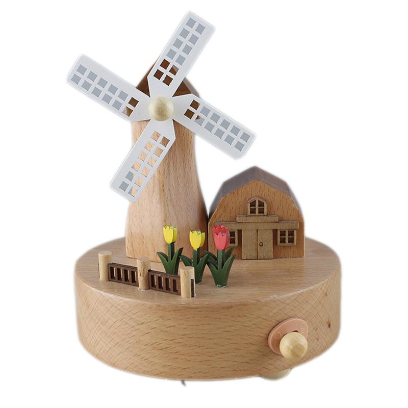 Custom Logo Wooden Music Box 18-Note Mechanical Wind-Up Rotating Carousel Ballerina Gift OEM