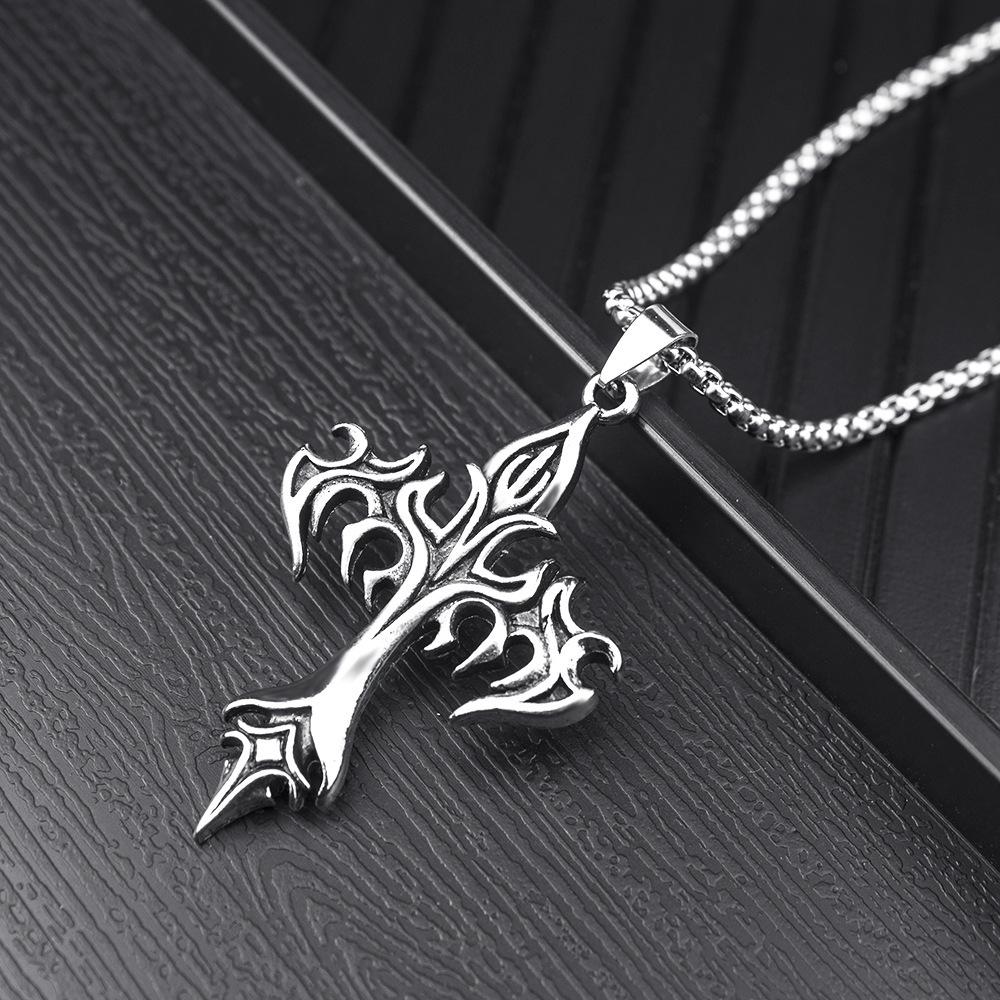 Men's Punk Style Steel Warrior Necklace with Cross Flame Pendant