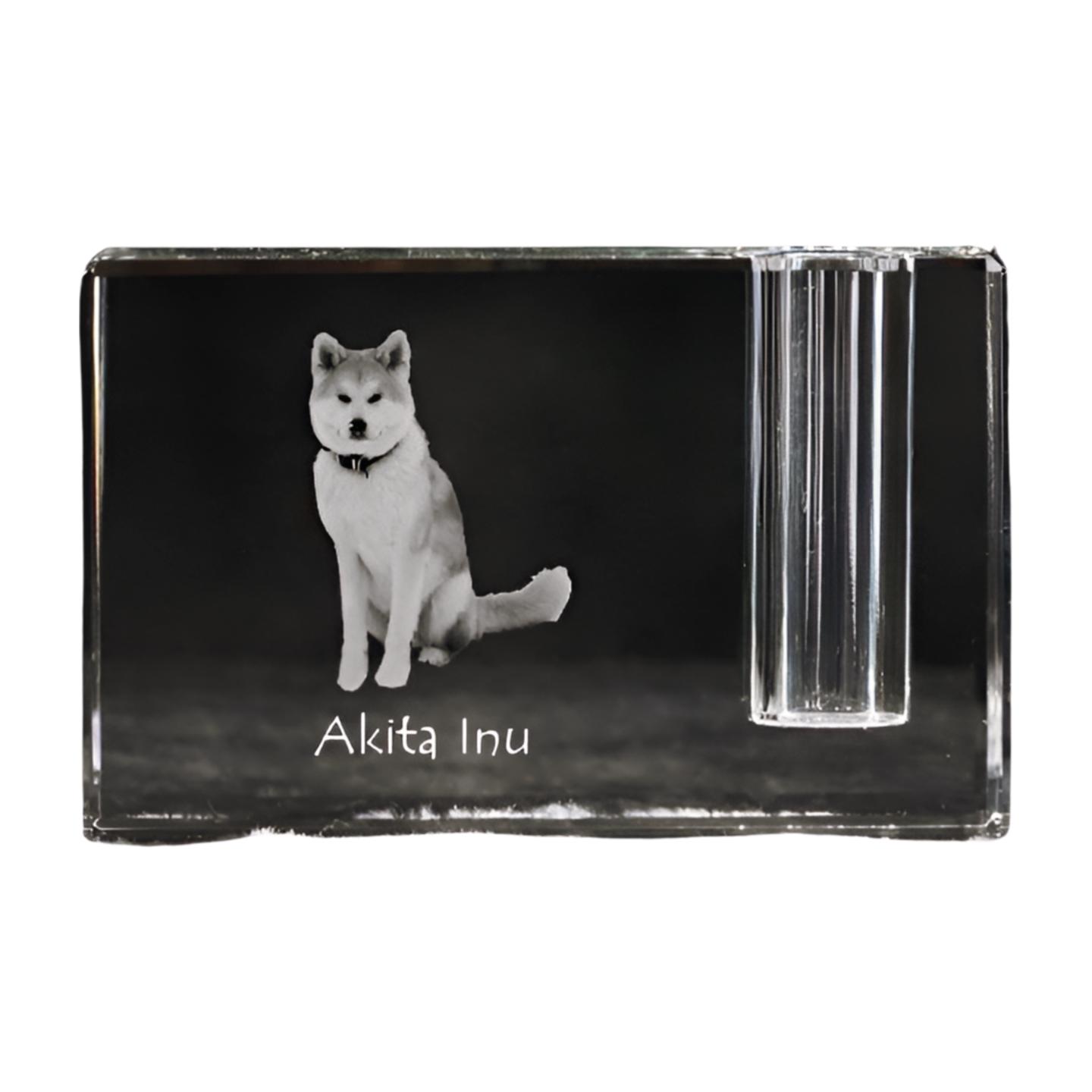 

Akita, Akita Inu - Pen stand, crystal organiser with dog photo, unique desk decoration by Art-Dog brand прозорий