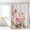 Vintage Floral Pink Letter Shower Curtain - 100% Polyester, Machine Washable, Grommet Top, Includes Hooks, All-Season,Bath Decor