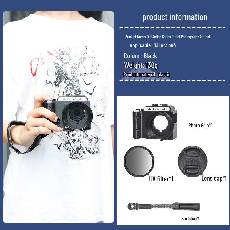 Poignée de modification pour caméra sport hybride DJI Action5Pro/4/3 avec lentille UV