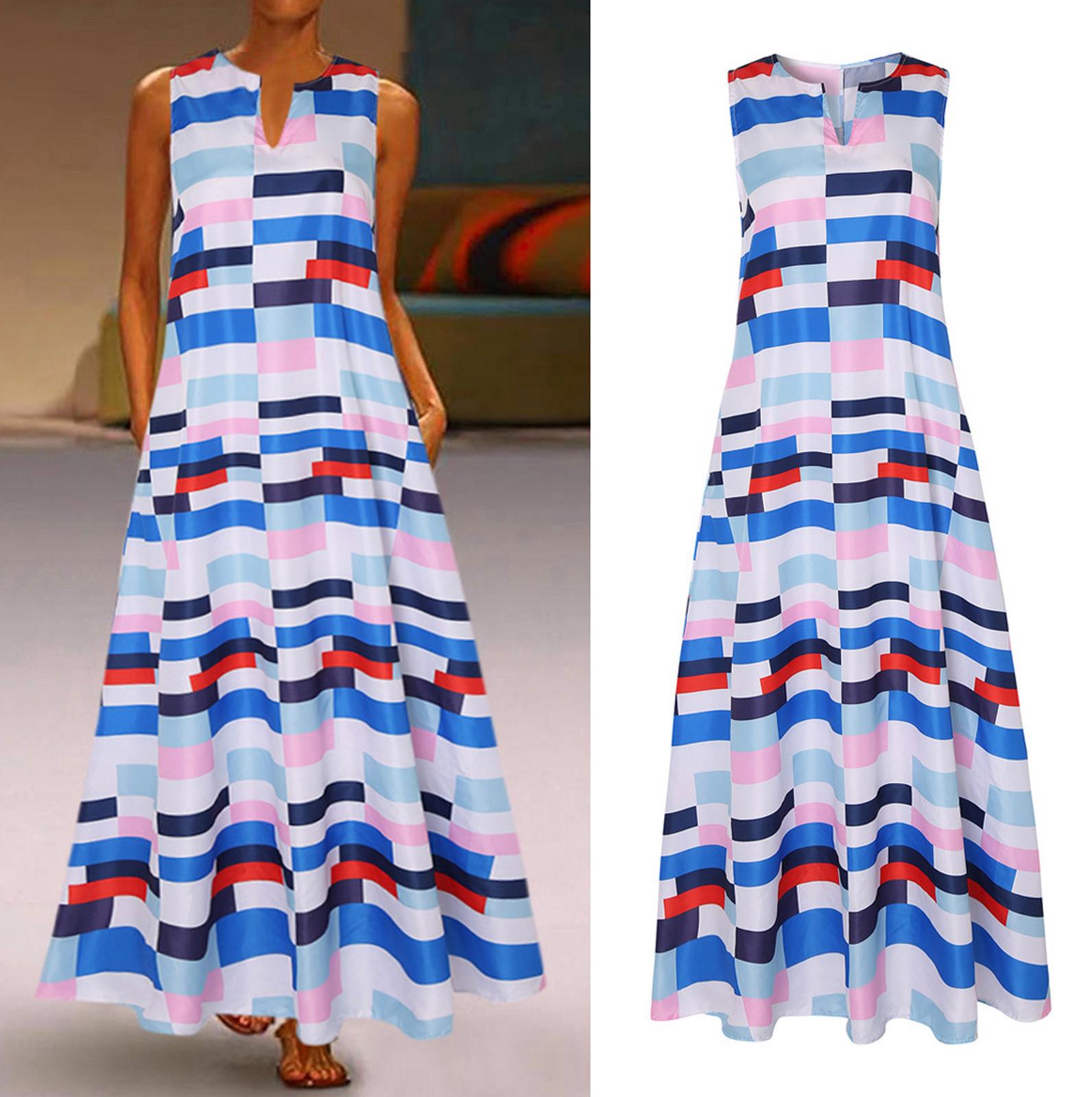 

Женское модное повседневное ретро-платье с принтом и v-образным вырезом без рукавов, карманное платье XXXXXL