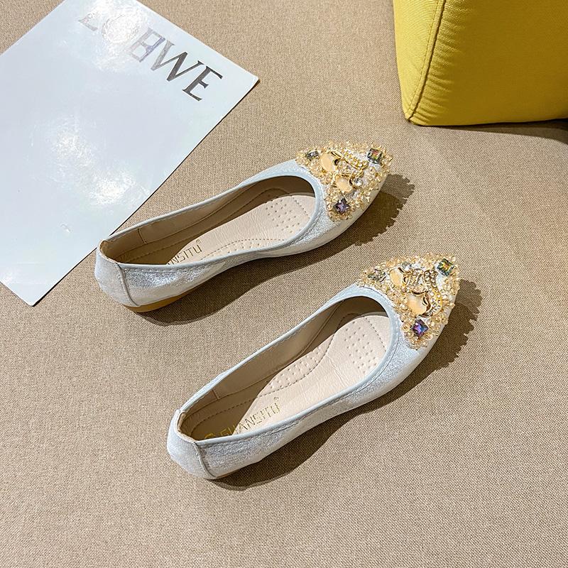 

Большие размеры 34-43 для девочек, туфли на шпильке с кристаллами, неглубокие остроносые мокасины серебристо-золотистого цвета, удобные туфли на плоской подошве, женские мокасины с высокой посадкой 4.5 серебряный