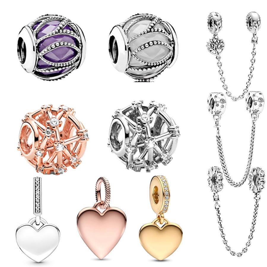 NEW Family Forever Bead Stars Galaxy Safety Chain Charm Fit Original European925 Sterling copper Bracelet DIY Women Zircon Gift