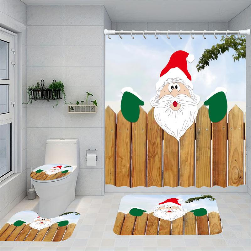 Christmas Series Shower Curtain Digital Printing Bathroom Shower Curtain Four-Piece Polyester Shower Curtain