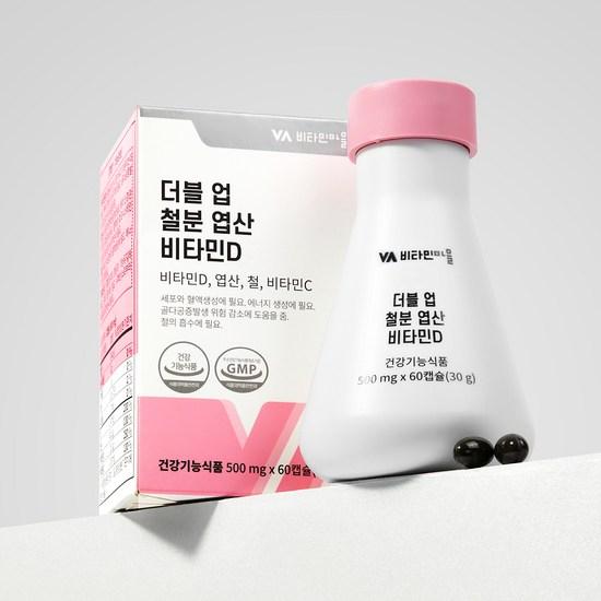Vitamin Village Wise Double Up Iron Folic Acid Vitamin D, 60 Tablets, 3,Korean Health Food